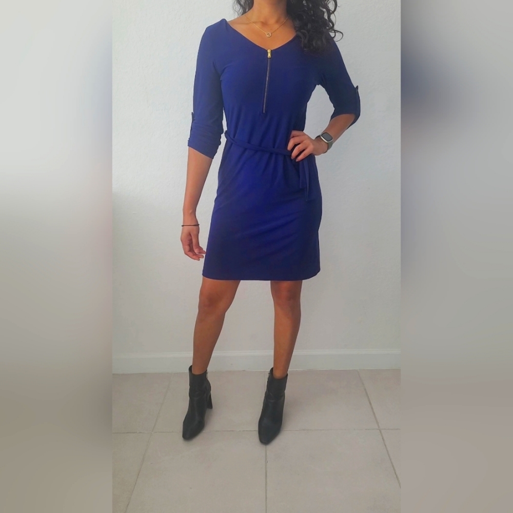 Blue Wrap Dress, 3 Quarter Sleeves, Mini